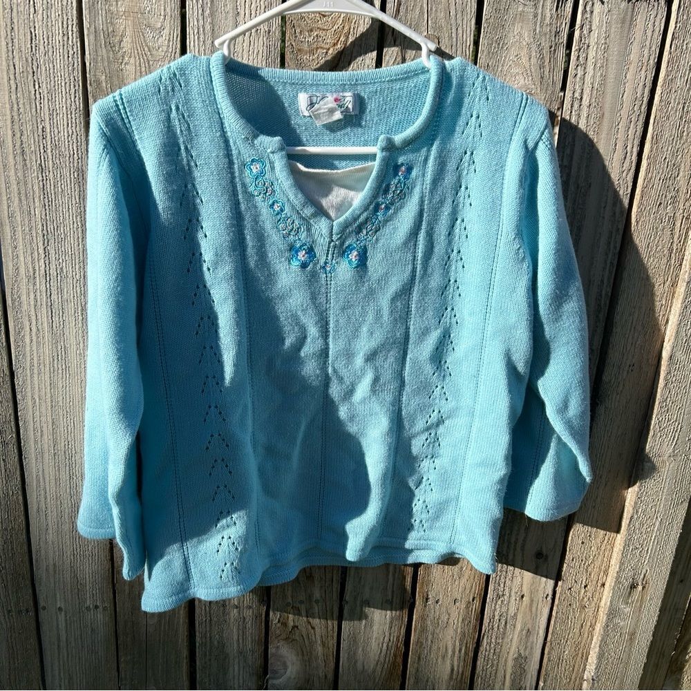 Vintage Haband sweater long sleeve embroidered neckline size medium